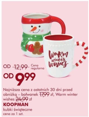 Kubek świąteczny KOOPMAN bałwanek, Warm winter wishes promocja w Super-Pharm