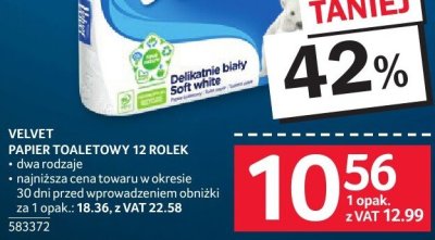 Papier toaletowy velvet 12 rolek promocja w Selgros