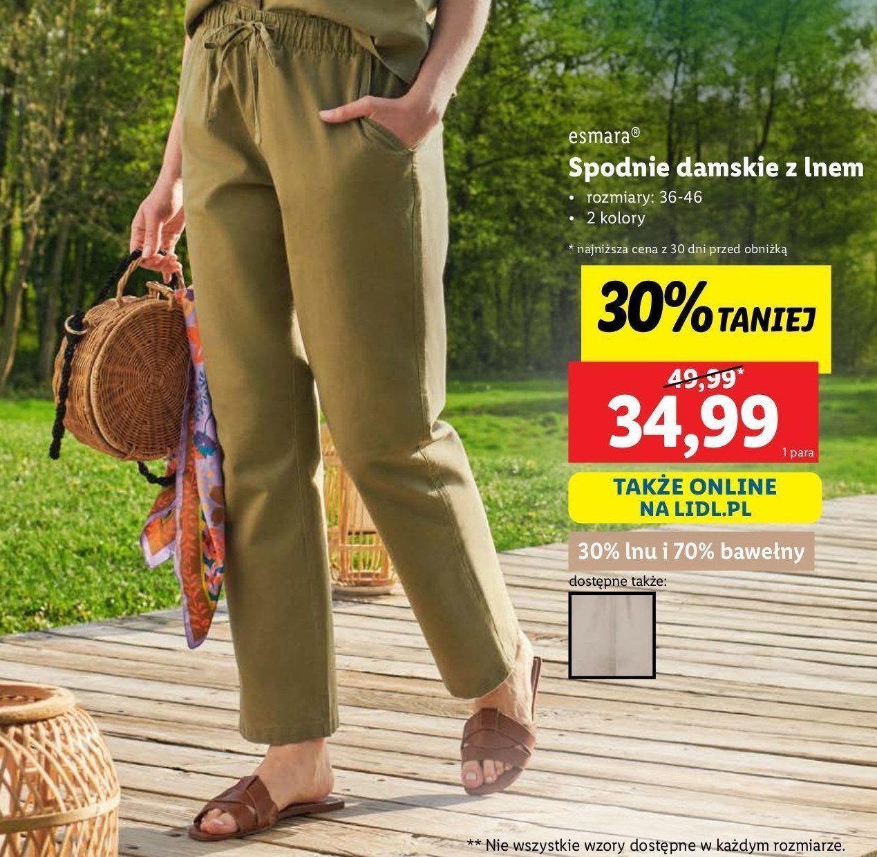Spodnie damskie z lnem 34-46 Esmara promocja