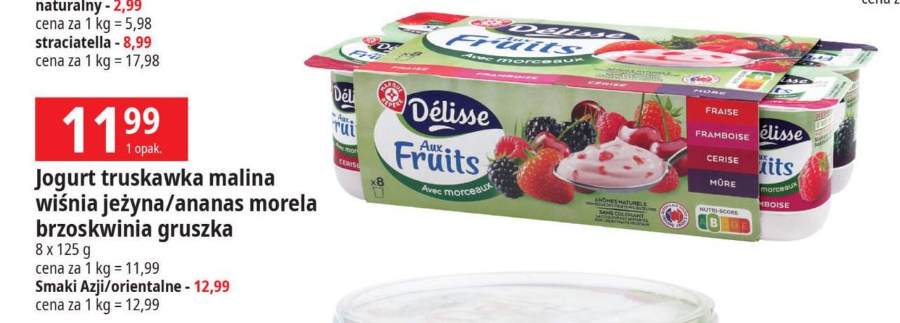 Jogurt owocowy smaki orientu Wiodąca marka delisse promocja w Leclerc