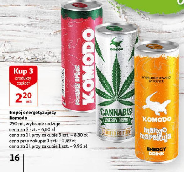 Napój cannabis Komodo energy drink promocja