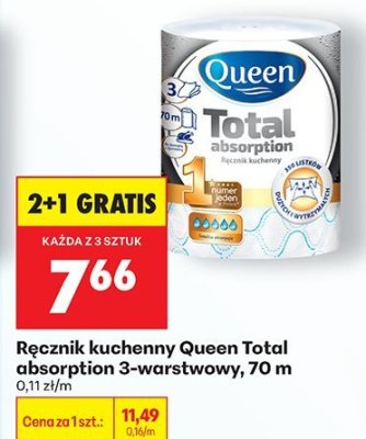 Ręczniki kuchenne Queen Total absorption 3-warstwowy, 70 m promocja w Biedronka