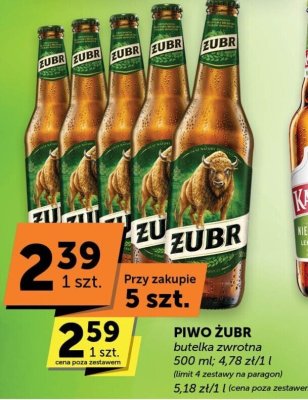 Piwo Żubr wybrane rodzaje butelka 5 szt. 4,79 zł/l promocja w ABC