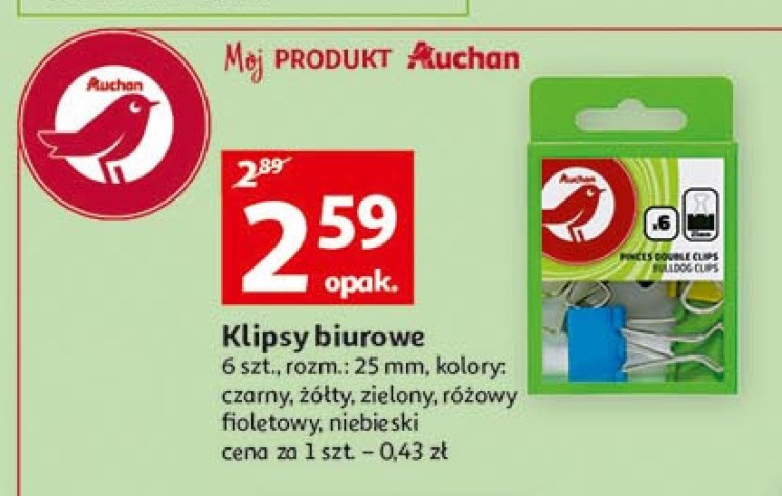 Klipsy do papieru 25mm Auchan promocja