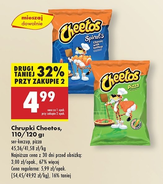 Chrupki spirals ser z ketchupem Cheetos promocja w Biedronka