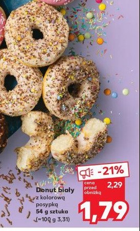 Donut biały z kolorową posypką promocja w Kaufland