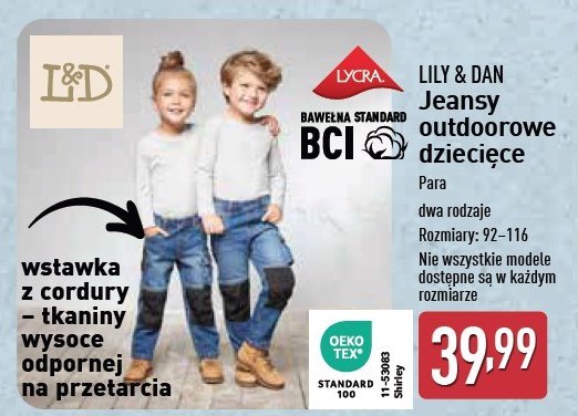 Jeansy outdoorowe 92-116 Lily & dan promocja w Aldi