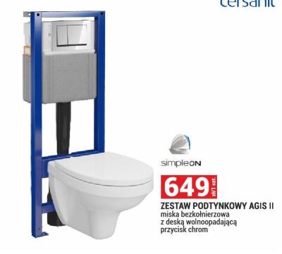 Zestaw podtynkowy Agis II Cersanit miska bezkołnierzowa z deską wolnoopadającą przycisk chrom promocja w Merkury Market