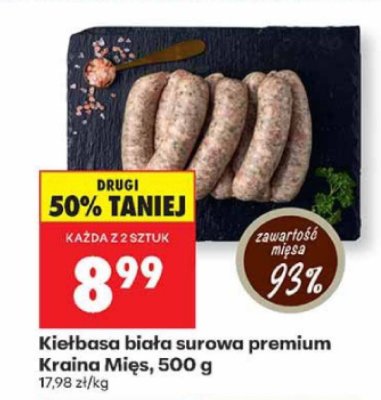 Kiełbasa biała surowa premium Kraina Mięs, 500 g promocja w Biedronka