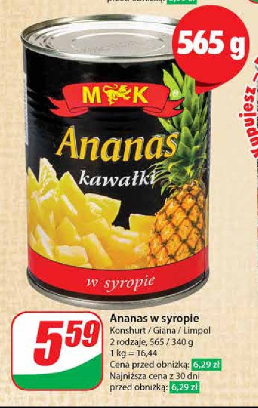 Ananas kawałki M&k promocja w Dino