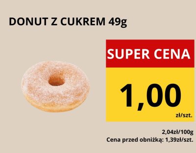 Donut z cukrem 49g promocja w Supeco