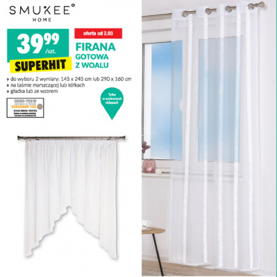 Firana woal na ta艣mie marszcz膮cej 145 x 245 cm Smukee home promocja