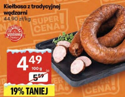 Kiełbasa z tradycyjnej wędzarni promocja w Delikatesy Centrum