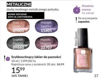 Szybkoschnący lakier do paznokci metaliczny Avon promocja w AVON
