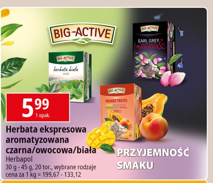 Herbata earl grey z płatkami róży Big-active promocja w Leclerc