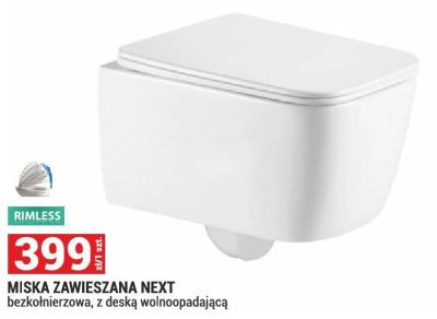 Miska zawieszana NEXT bezkolnierzowa, z deską wolnoopadającą RIMLESS promocja w Merkury Market