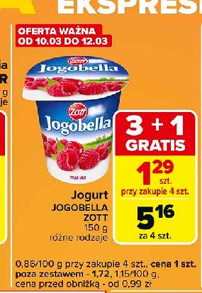 Jogurt malina Jogobella promocja w Carrefour Express