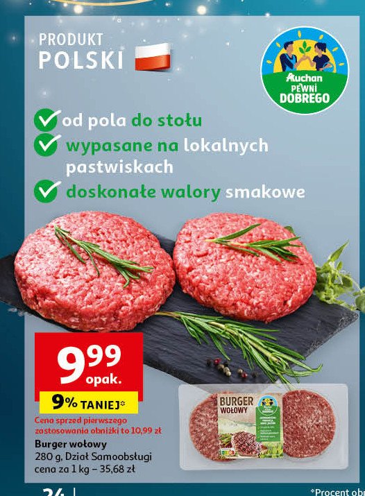 Burger wołowy Auchan pewni dobrego promocja