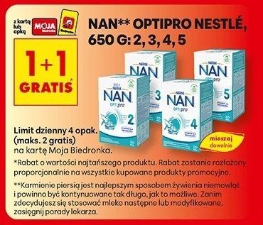 Mleko NAN** Optipro 650 g: 2, 3, 4, 5 1+1 GRATIS promocja w Biedronka