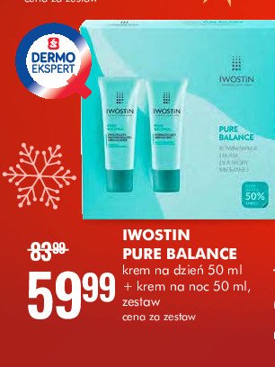 Zestaw pure balance w pudełku: krem zwalczający niedoskonałości na dzień 50 ml + krem normalizujący na noc 50 ml Iwostin zestaw promocja