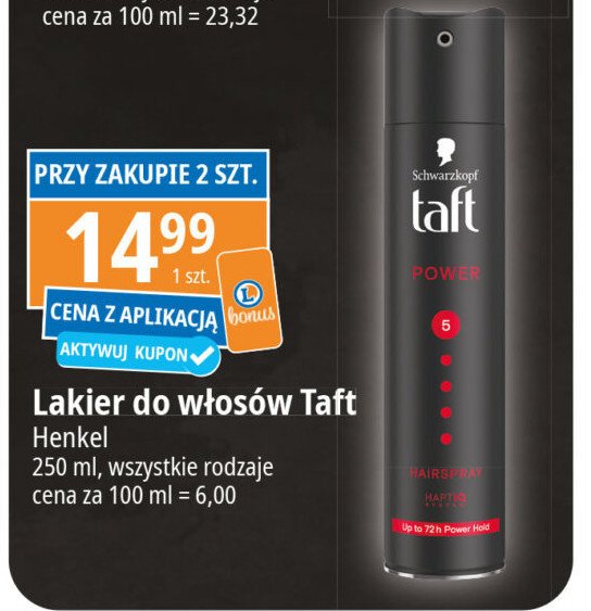 Lakier do włosów Taft power promocja w Leclerc