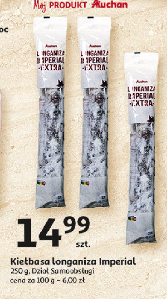 Kiełbasa longaniza imperial Auchan różnorodne (logo czerwone) promocja