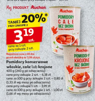 Pomidory ca艂e w soku pomidorowym Auchan r贸偶norodne (logo czerwone) promocja