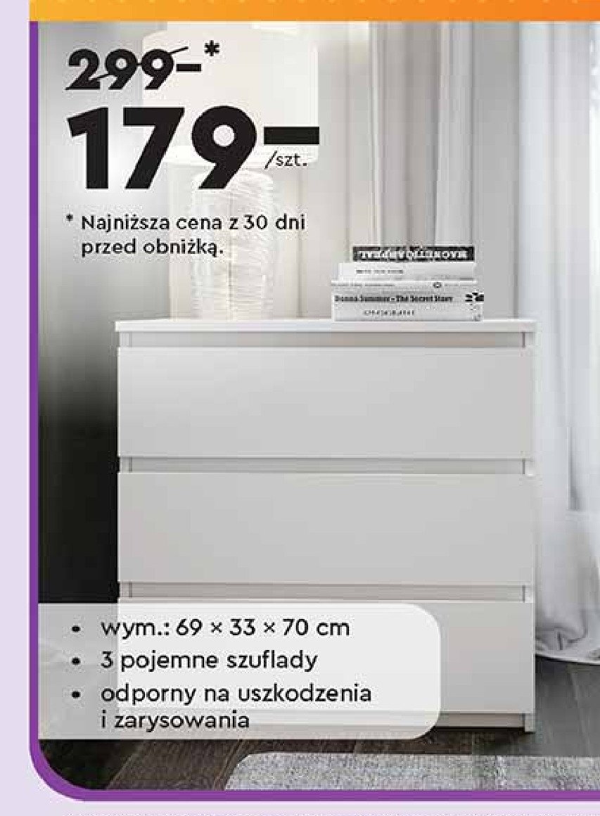 Komoda z szufladami 69 x 33 x 70 cm Meblomaster promocja w Biedronka