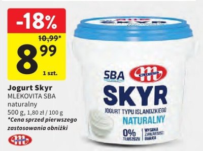 Jogurt Skyr MLEKOVITA SBA naturalny promocja w Intermarche