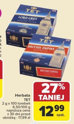 Herbata TET British Empire 2g x 100 torebek promocja w Carrefour