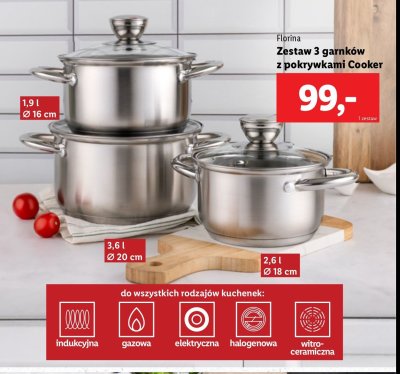 Zestaw garnków cooker 4.4 l + 2.6 l + 1.9 l + 1.25 l Florina (florentyna) promocja