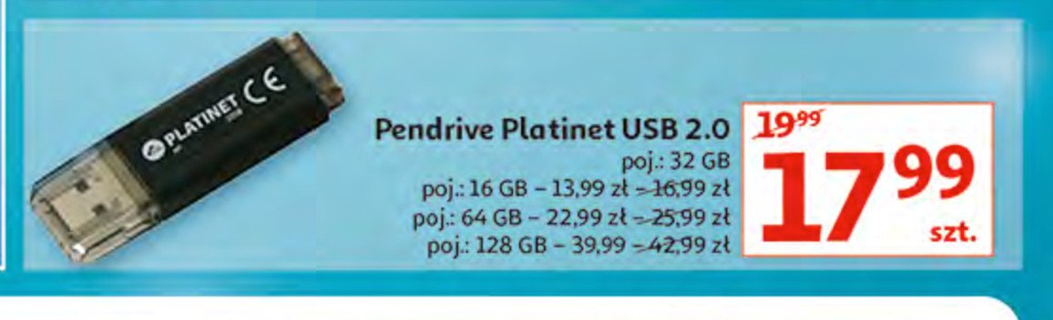 Pendrive 2.0 usb 16gb czarny Platinet promocja