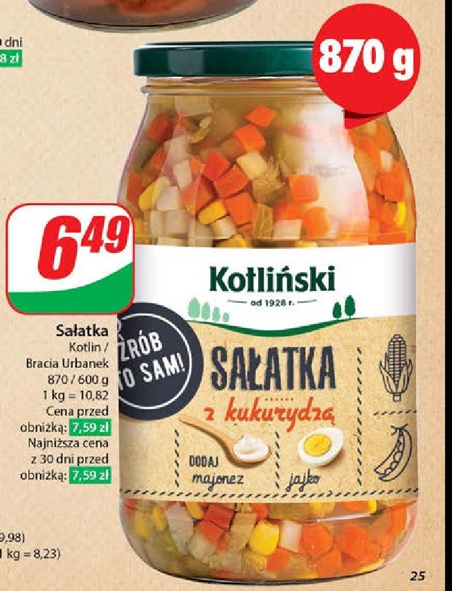 Sałatka jarzynowa z kukurydzą KOTLIŃSKI SPECJAŁ promocja w Dino