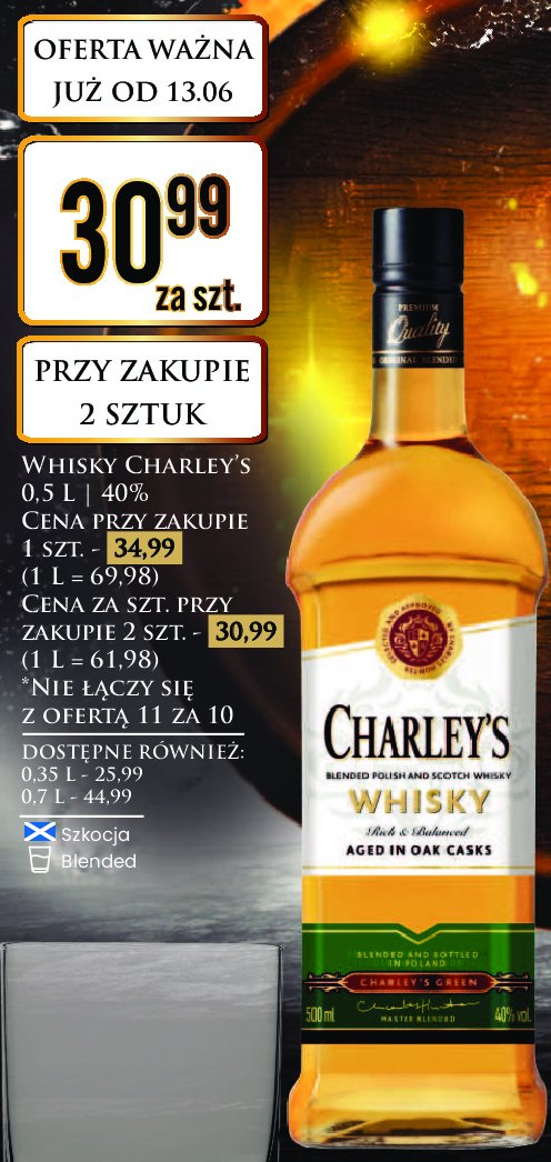 Whisky CHARLEY'S ORIGINAL promocja w Dino