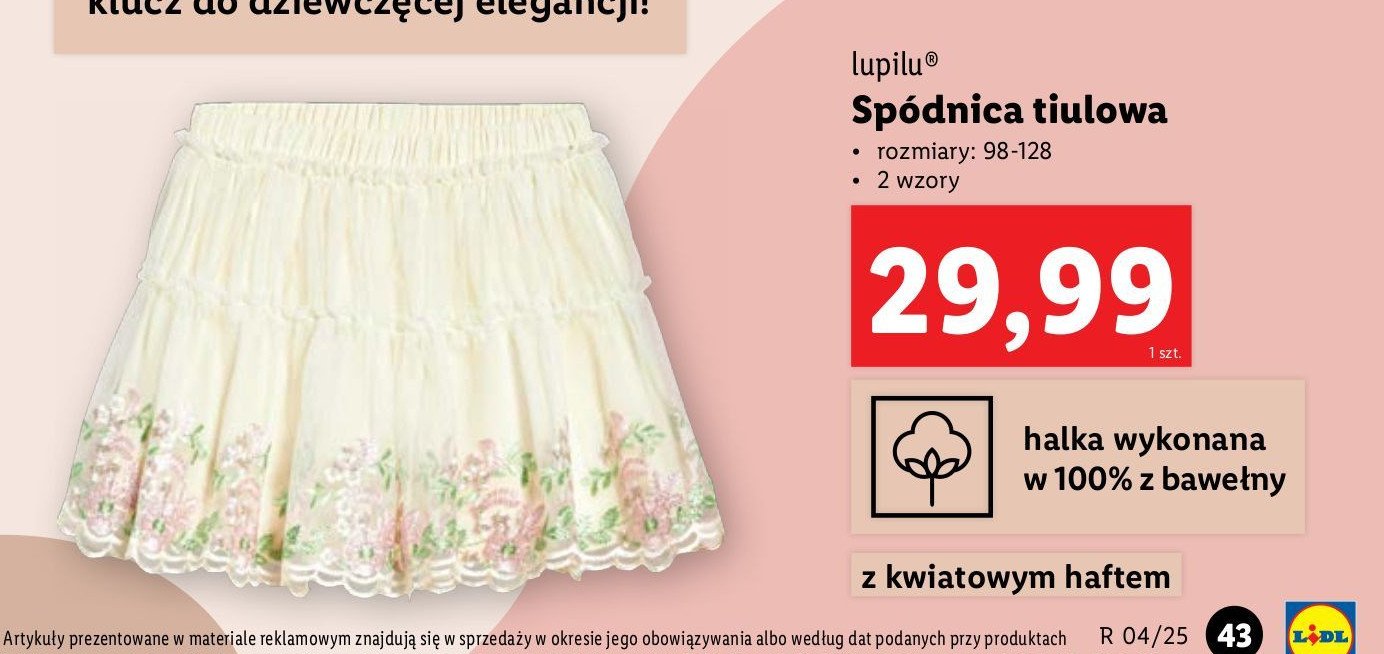 Spódnica tiulowa 98-128 Lupilu promocja w Lidl