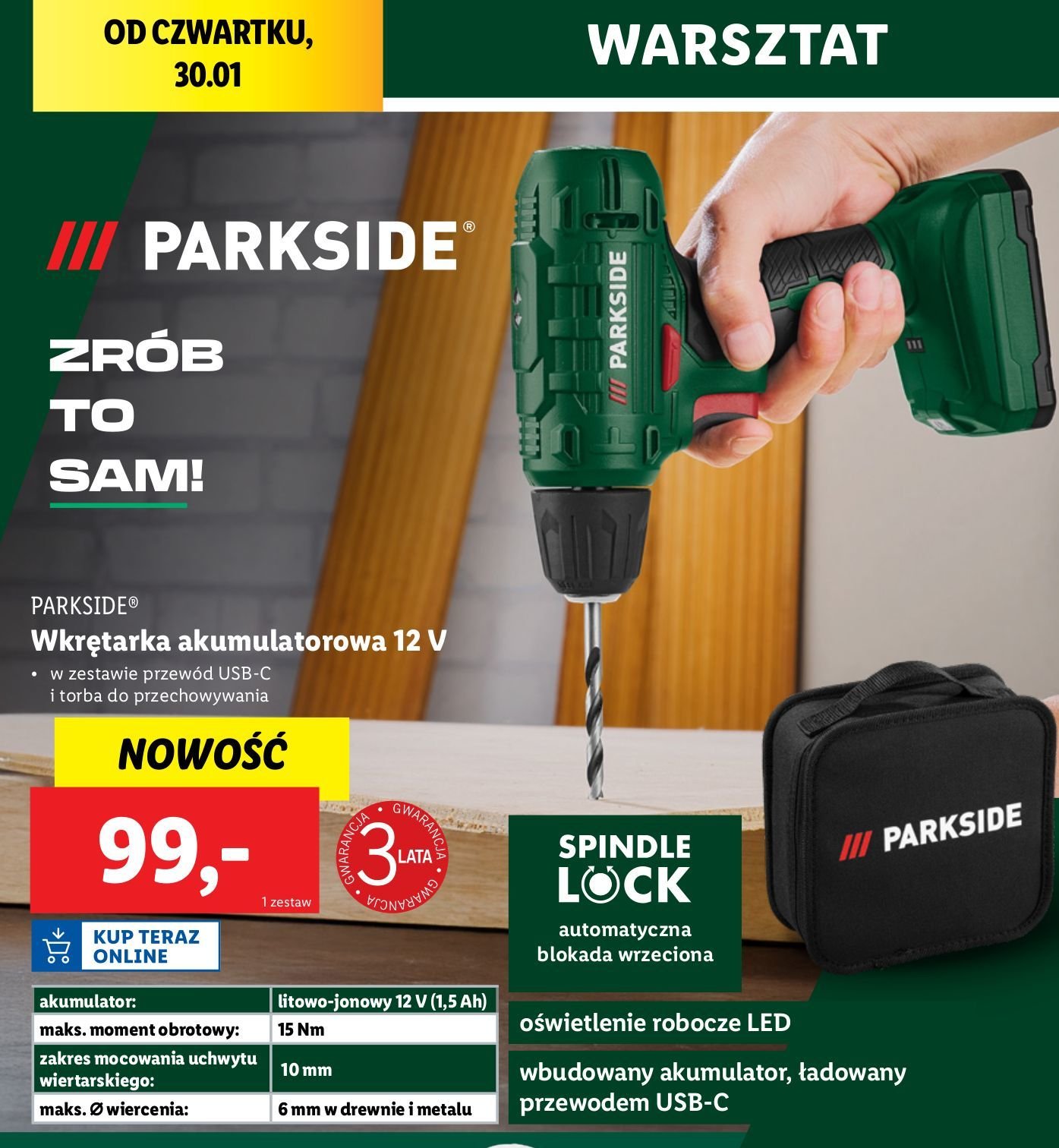 Wkrętarka akumulatorowa z udarem 12 v Parkside promocja w Lidl