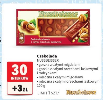 Czekolada NUSSBEISSER mleczna z całymi orzechami laskowymi promocja w Intermarche