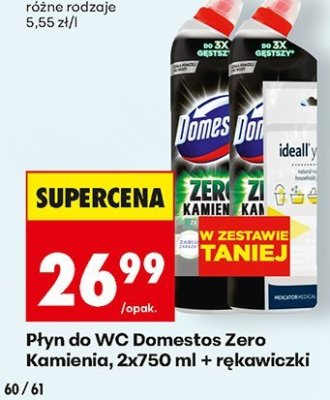 Płyn do WC Domestos Zero Kamienia, 2x750 ml + rąkawiczki promocja w Biedronka