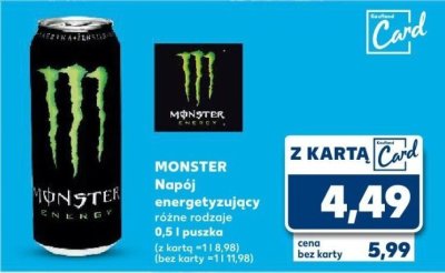 Napój energetyzujący MONSTER Napój energetyzujący różne rodzaje 0,5 l puszka promocja w Kaufland