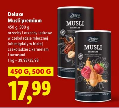 Musli premium migdały w białej czekoladzie z karmelem i owocami promocja w Lidl
