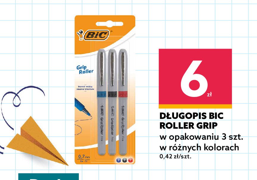 Długopisy mix kolorów BIC GRIP ROLLER promocje