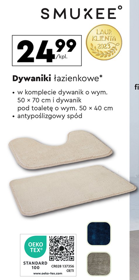 Dywaniki łazienkowe 50 x 70 + 40 x 70 cm Smukee promocja