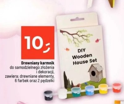 Drewniany karmnik do samodzielnego złożenia i dekoracji, zawiera: drewniane elementy, 6 farbek oraz 2 pędzełki promocja w Dealz