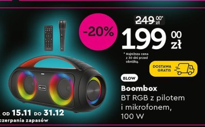 Boombox BT RGB z pilotem i mikrofonem, 100 W promocja w Biedronka