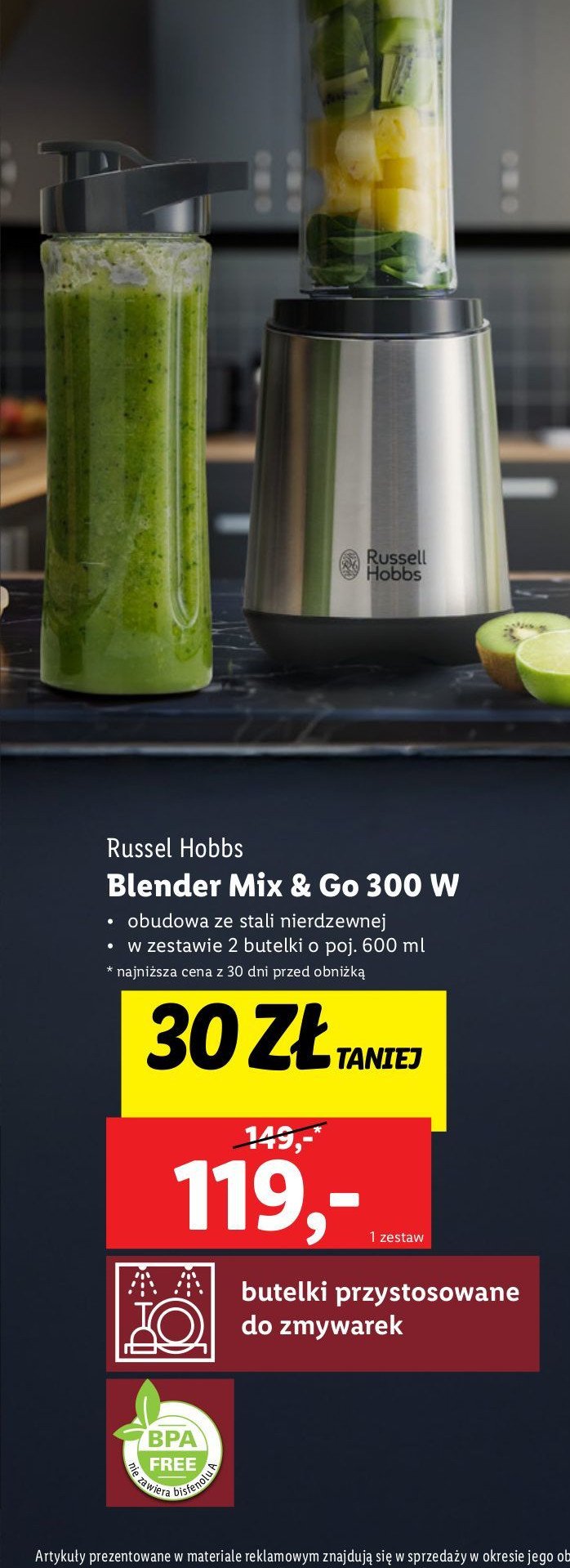 Blender 600 ml 300 w Russell hobbs promocja w Lidl