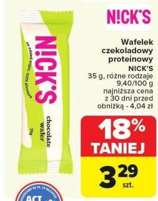 Wafelek czekoladowy proteinowy NICK'S 35g promocja w Carrefour Market
