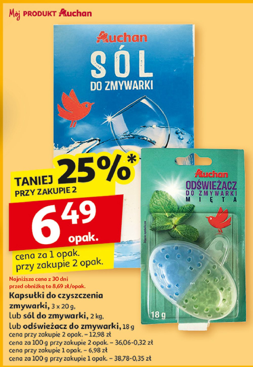 Odświeżacz do zmywarki miętowy Auchan różnorodne (logo czerwone) promocja