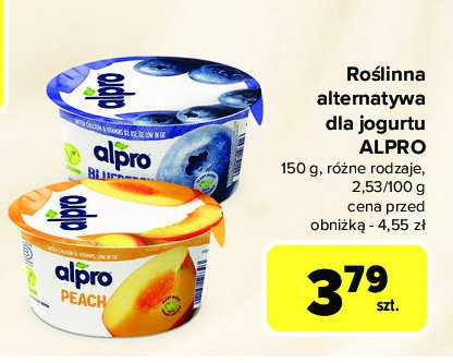 Jogurt sojowy brzoskwiniowy Alpro promocja w Carrefour