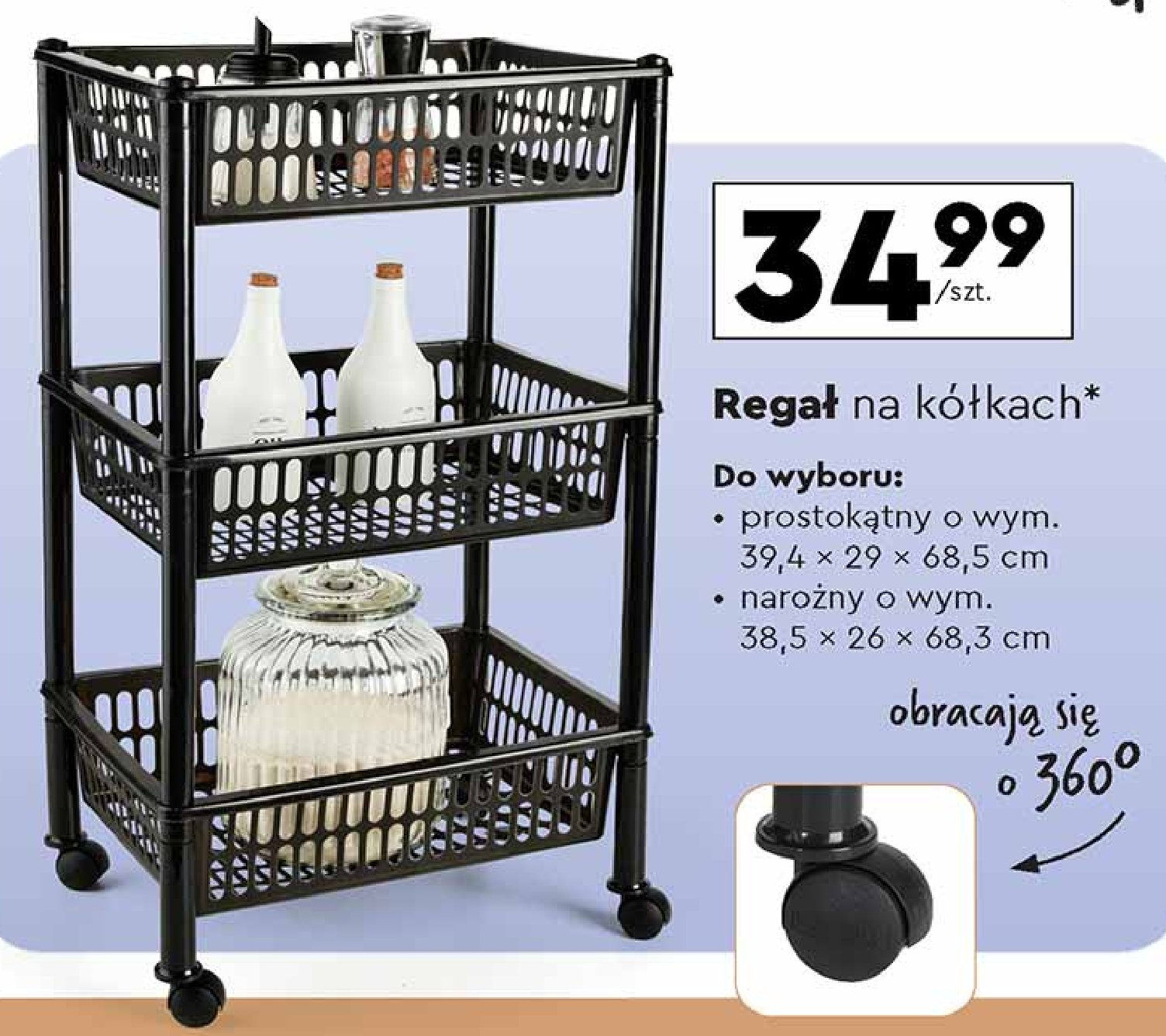 Regał na kółkach 38 x 26 x 68 cm promocja