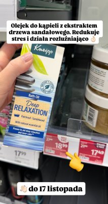 Olejek do kąpieli Kneipp Bath Oil Deep Relaxation Patchouli Sandalwood promocja w Rossmann